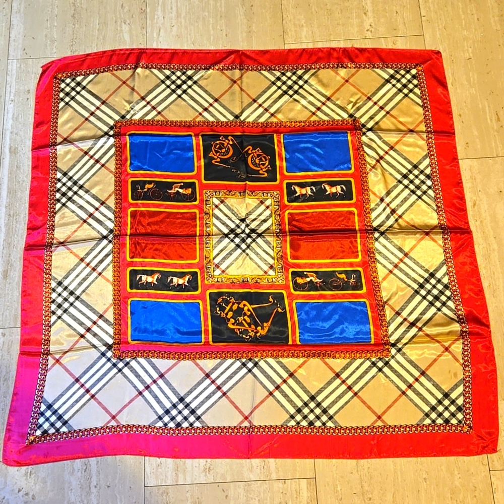 Designer Inspired Unique Silky Fuschia Multi-Colored Design Print Scarf